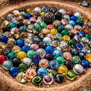 Large Vintage Marble Lot with 29mm Shooter – Mixed Swirls, Opaque, Glass 16-17mm